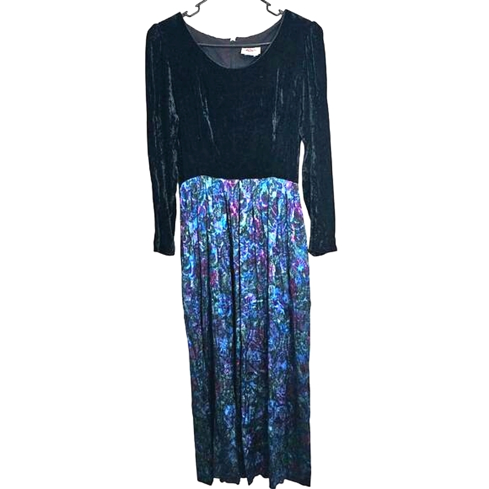 Vintage Velvet‎ Metallic Dress Lanz Originals Small Midi 80s Glam Paisley